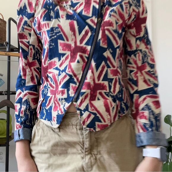 CALS Union Jack Patterned Red, White & Blue Denim Jacket Size S - Picture 5 of 8